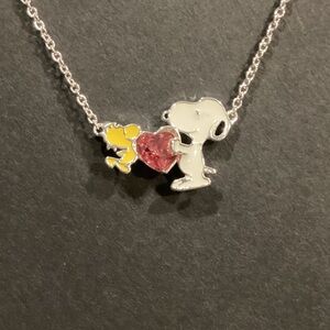 Pink Crystal Snoopy and Woodstock Necklace